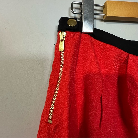 SANDRO Solid Red Pleated Skirt w/ Gold Hardware - Picture 5 of 7